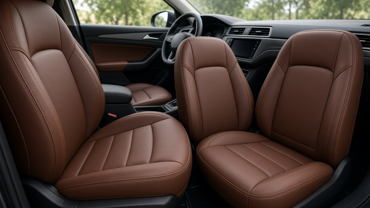 Brown leather seat covers fitted in a car